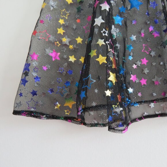 IHEARTRAVES Rainbow Stars Open Front Black Mesh Mini Skirt Festival Rave Size S - Picture 7 of 15